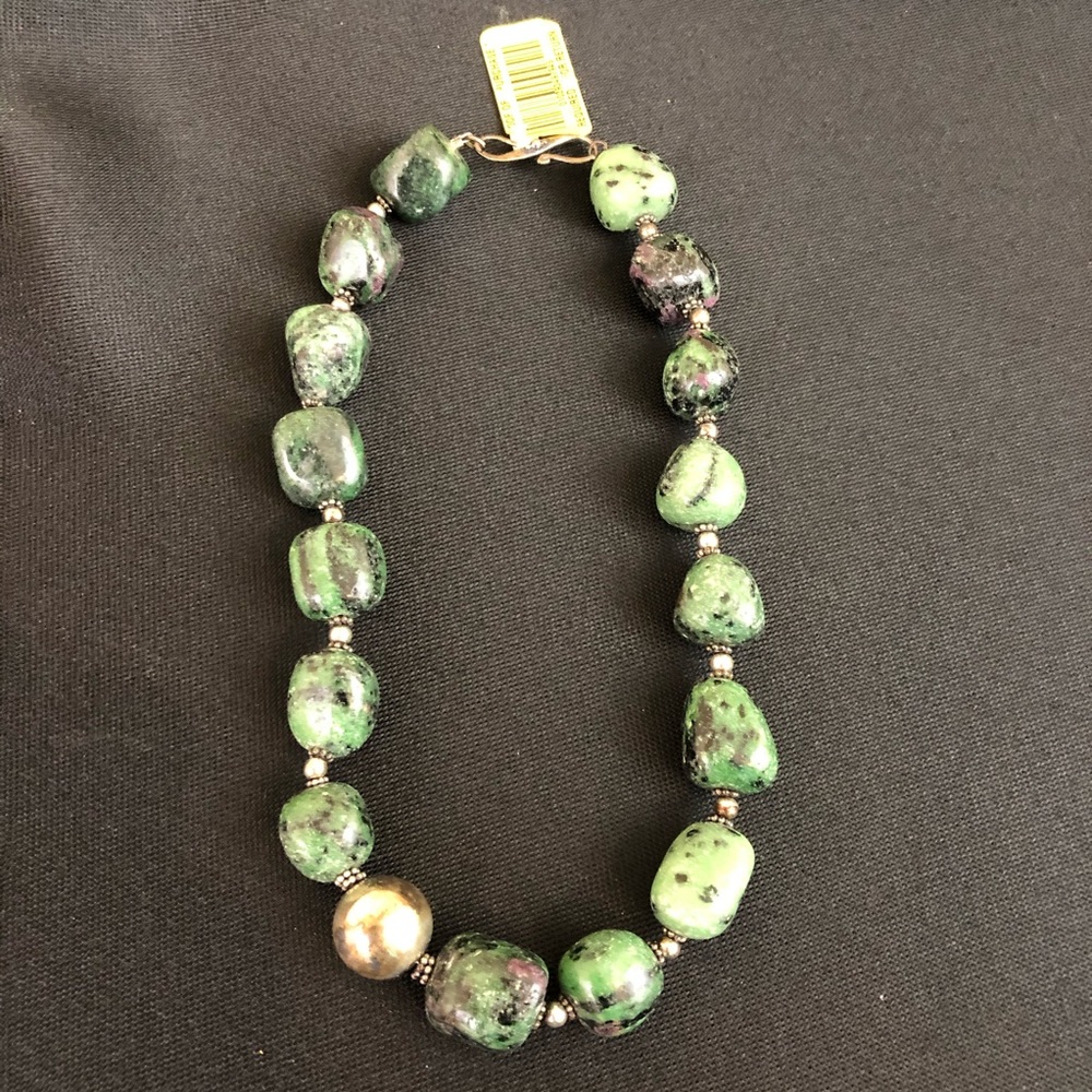Green Jasper Crystal Beaded Necklace NWT